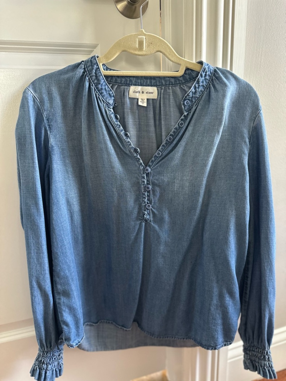 cloth & stone Blue Denim Button Henley Top